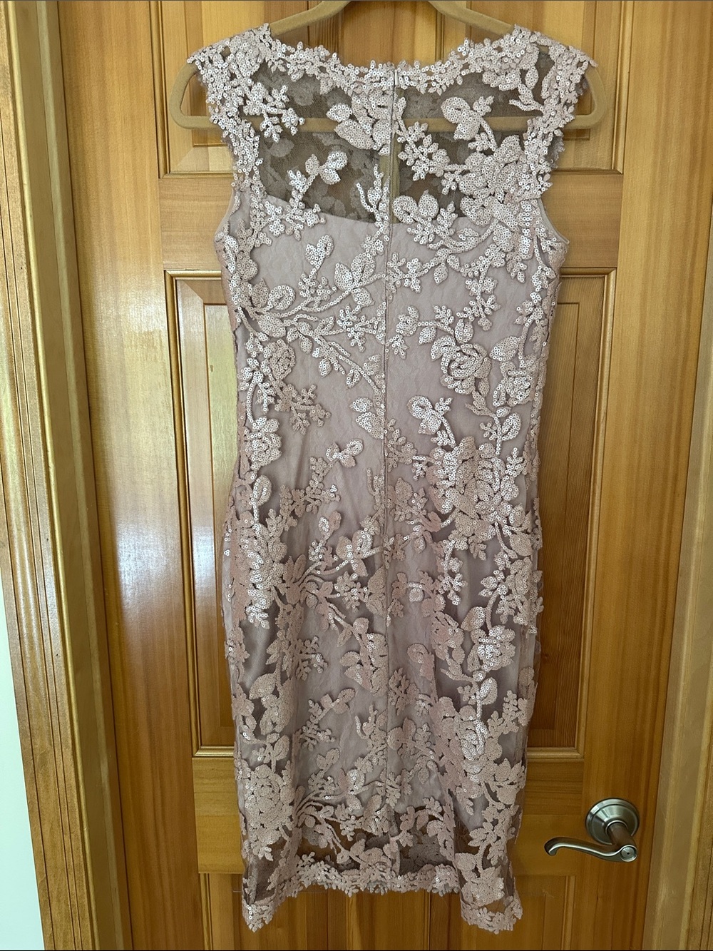 Tadashi Shoji Blush Pink Sequin Floral Lace Midi Dress Cocktail Wedding Size 4 - Picture 4 of 17